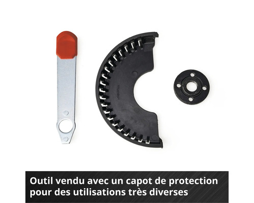 Kit de capot de protection pour meuleuse d'angle, comprenant un outil de montage, un capot de protection et une bride de fixation