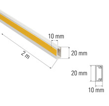 Profilé en plastique, longueur 2 mètres, avec dimensions