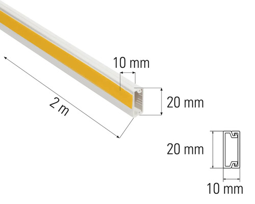 Profilé en plastique, longueur 2 mètres, avec dimensions