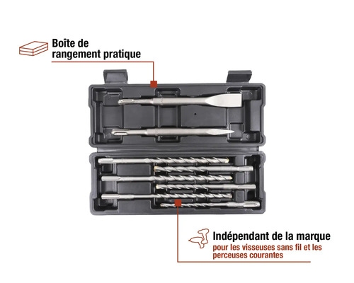 Jeu de forets avec burin dans une boîte de rangement