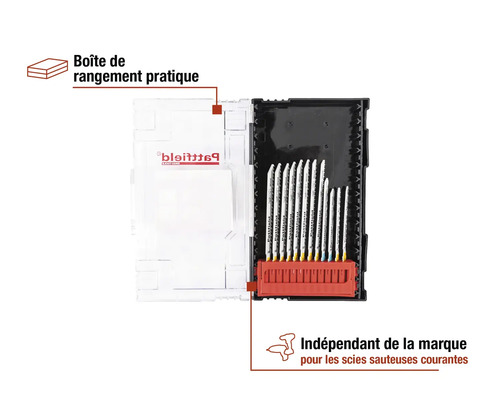 Jeu de lames de scie sauteuse dans une boîte de rangement