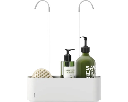 Tiger Duschregal mit zwei Flüssigseifenspendern und Bürste