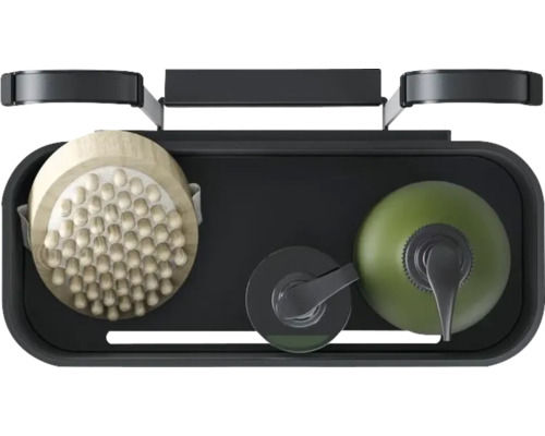 Duschregal mit Bürste und Seifenspender