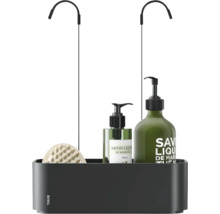 Duschablage mit zwei Seifenspendern und einer Bürste zum Einhängen