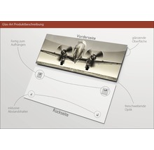 Glasbild mit Flugzeugmotiv, inklusive Abstandshalter zur einfachen Aufhängung