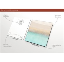 Glasbild mit Aufhängevorrichtung, Abstandshalter, glänzender Oberfläche und freischwebender Optik