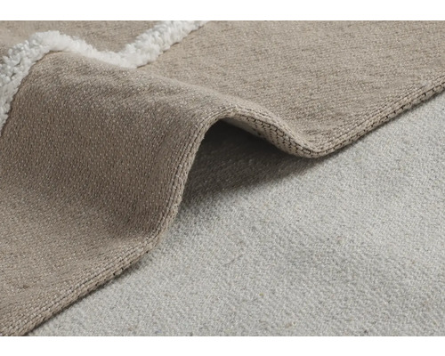 Detailansicht eines beigen Teppichs mit hochflorigem Rand