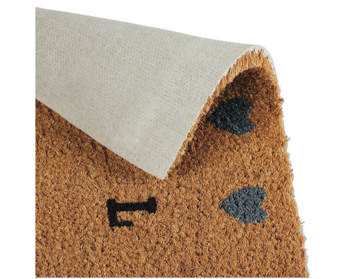 Fussmatte aus Kokosfaser mit Herzmotiven und rutschfester Unterseite