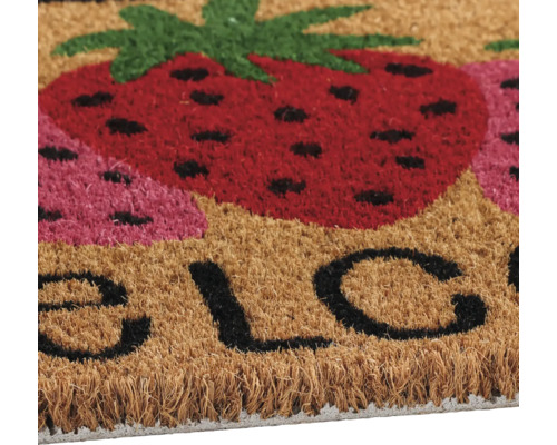 Paillasson avec motif de fraises et inscription de bienvenue