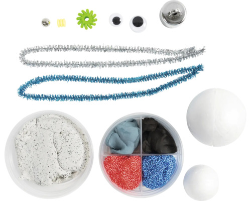 Bastelset mit Modelliermasse, Styroporkugeln und Dekoration