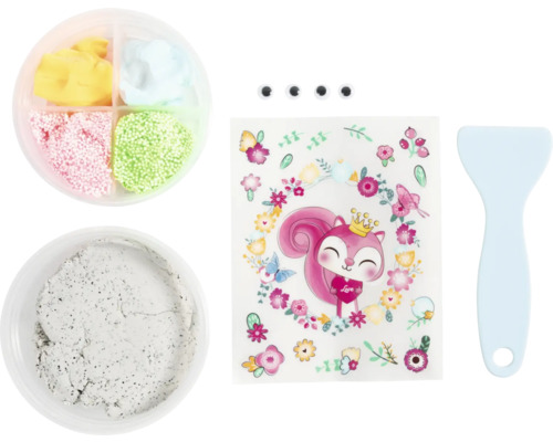 Knetset mit verschiedenen Texturen, Aufklebern, Modellierwerkzeug und Augen