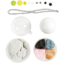 Bastelset mit Kugeln, Knete, Pfeifenputzer und Dekorationsmaterial