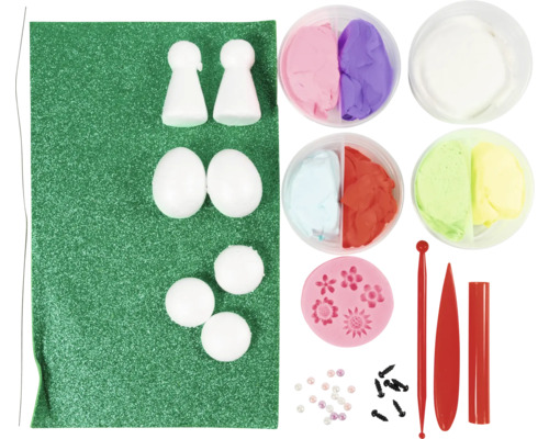 Bastelset mit Modellierwerkzeug, Modellierformen, Knete und Styroporkörpern