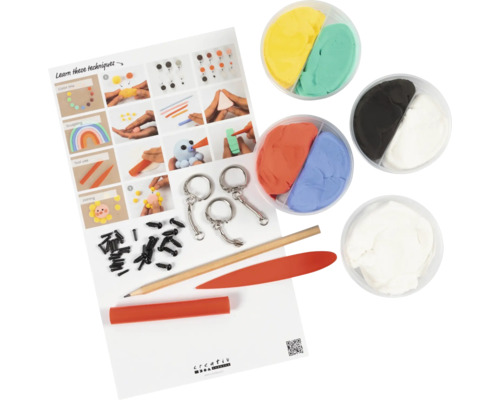 Bastelset mit Modelliermasse, Werkzeugen und Anleitung