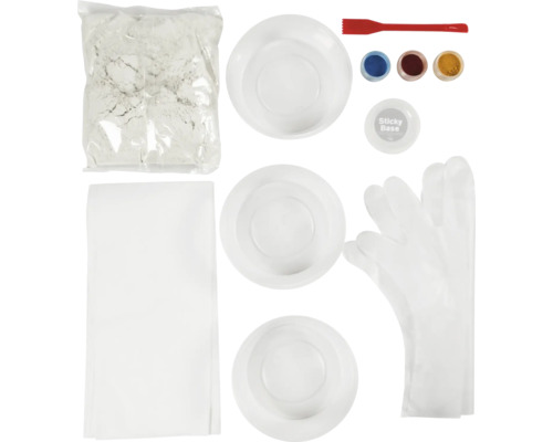 Set für die Herstellung von Strukturpaste mit Mischbehältern, Spatel und Handschuhen