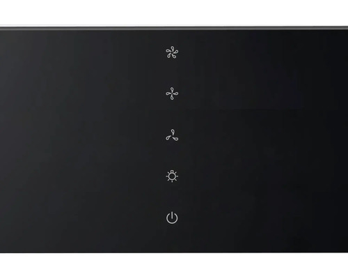 Bedienfeld einer Dunstabzugshaube mit Lüfterstufen, Licht und Ein-/Ausschalter