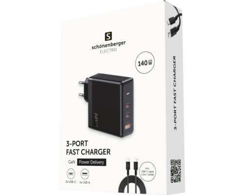 Schönenberger Elektro 140 Watt 3-Port Schnellladegerät mit GaN Technologie