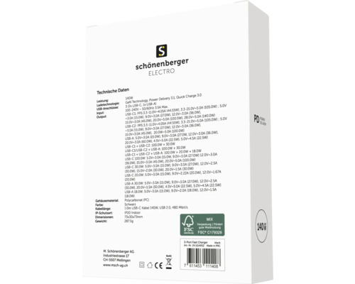 Schönenberger Electro 140 Watt Ladegerät Verpackung