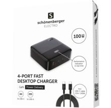 Schönenberger Electro 4-Port-Schnellladegerät für den Schreibtisch mit USB-C-Kabel