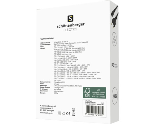 Schönenberger Electro 5-Port Desktop Ladegerät Verpackung