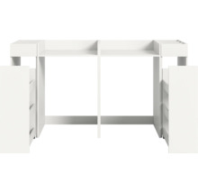 Lit mezzanine blanc avec rangement intégré et étagères.