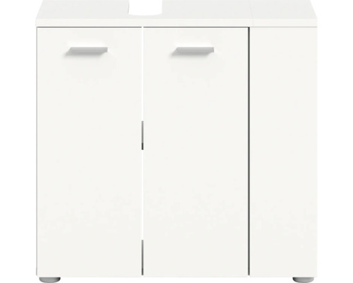 Weißer Waschtischunterschrank mit drei Türen und Griffen