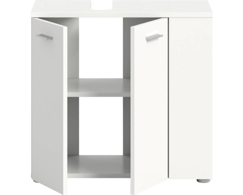 Waschbeckenunterschrank mit offenen Regalen und Türen