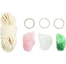 Makramee-Set mit Baumwollgarn, Metallringen und Schmucksteinen