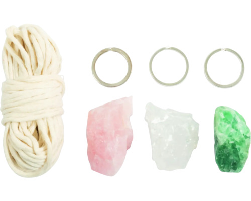 Makramee-Set mit Baumwollgarn, Metallringen und Schmucksteinen