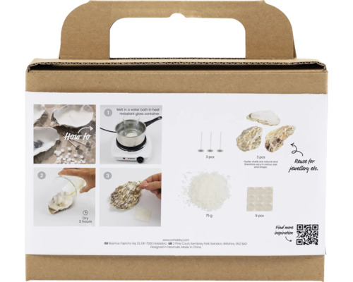 Kit de bricolage avec coquilles d'huîtres et accessoires dans un emballage