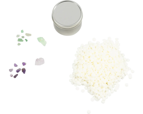 Kerzenherstellungsset mit Dose, Wachspastillen und Edelsteinen