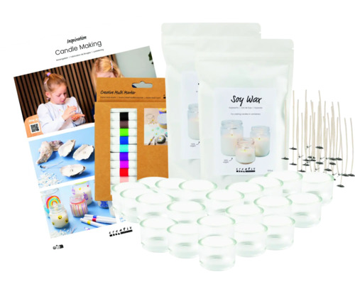 Kit de fabrication de bougies avec cire de soja, mèches, récipients en verre, marqueurs et manuel d'instructions