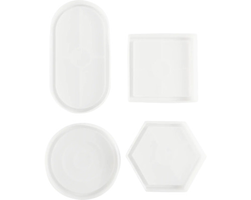 Set mit vier Untersetzern in ovaler, quadratischer, runder und sechseckiger Form