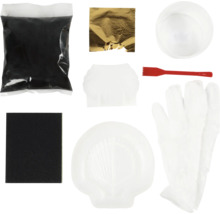 Set avec moule, feuille d'or, pinceau, gants et accessoires pour projets créatifs