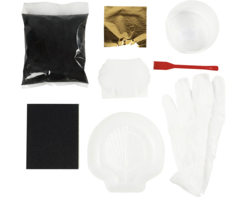 Set avec moule, feuille d'or, pinceau, gants et accessoires pour projets créatifs
