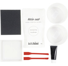 Set Resin Cast avec poudre à couler, papier abrasif, deux gobelets mélangeurs, un moule, deux spatules et de la peinture