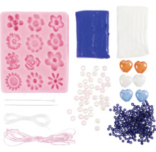 Kit de bricolage avec moule en silicone pour fleurs, pâte à modeler, perles et fils pour la fabrication de bijoux