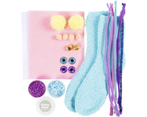 Bastelset mit Filz, Bommeln, Augen, Pfeifenreinigern und Glitzer