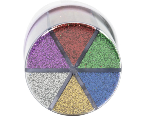 Glitzer-Set mit verschiedenen Farben in runder Dose
