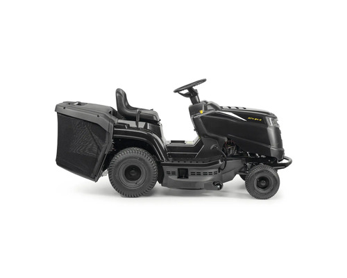 Tracteur de pelouse noir avec bac de ramassage