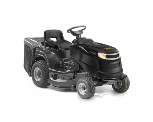 Tondeuse autoportée avec volant et bac de ramassage