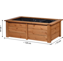 Jardinière en bois mesurant environ 120 cm de long, 72 cm de large et 42 cm de haut