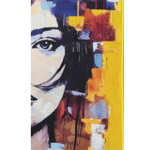 Gemälde mit abstraktem Frauenportrait in einem gelben Rahmen