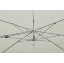 Vue de dessous d'un parasol ouvert avec armature métallique