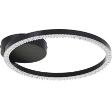 Plafonnier LED noir avec garniture en cristal