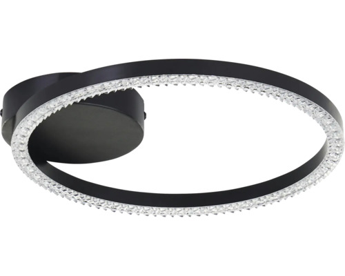 Plafonnier LED noir avec garniture en cristal