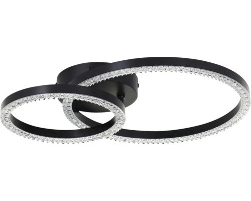 Plafonnier avec deux anneaux imbriqués avec décor en cristal