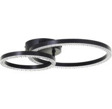 Plafonnier avec deux anneaux noirs et décorations en cristal