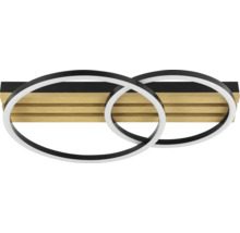 Plafonnier avec deux anneaux entrelacés devant un panneau de bois