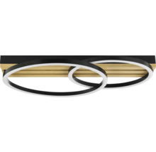 Plafonnier avec deux anneaux et habillage en bois